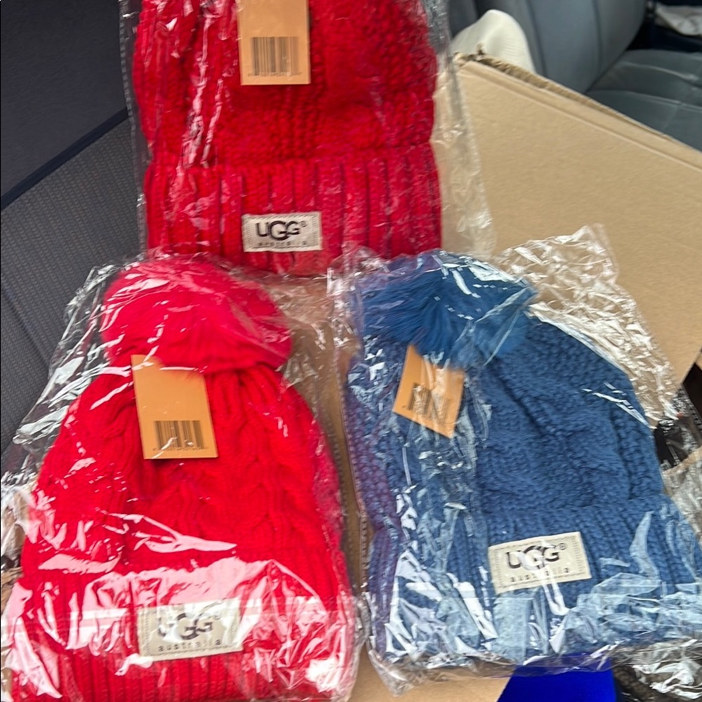 UGG ' Red and Blue Knit Beanie Set 3 total